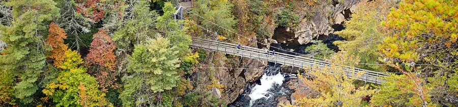 Suspension bridge and autumn forest at Tallulah Gorge State Park