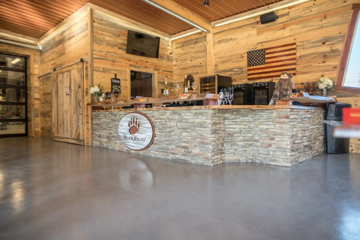 Wood-paneled Bear Claw tasting bar