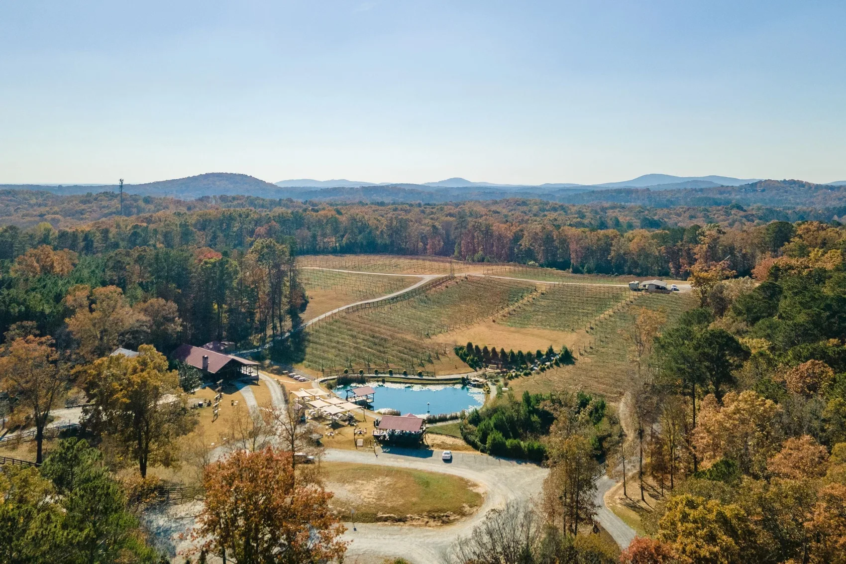 Aerial view of Big Door Vineyards estate