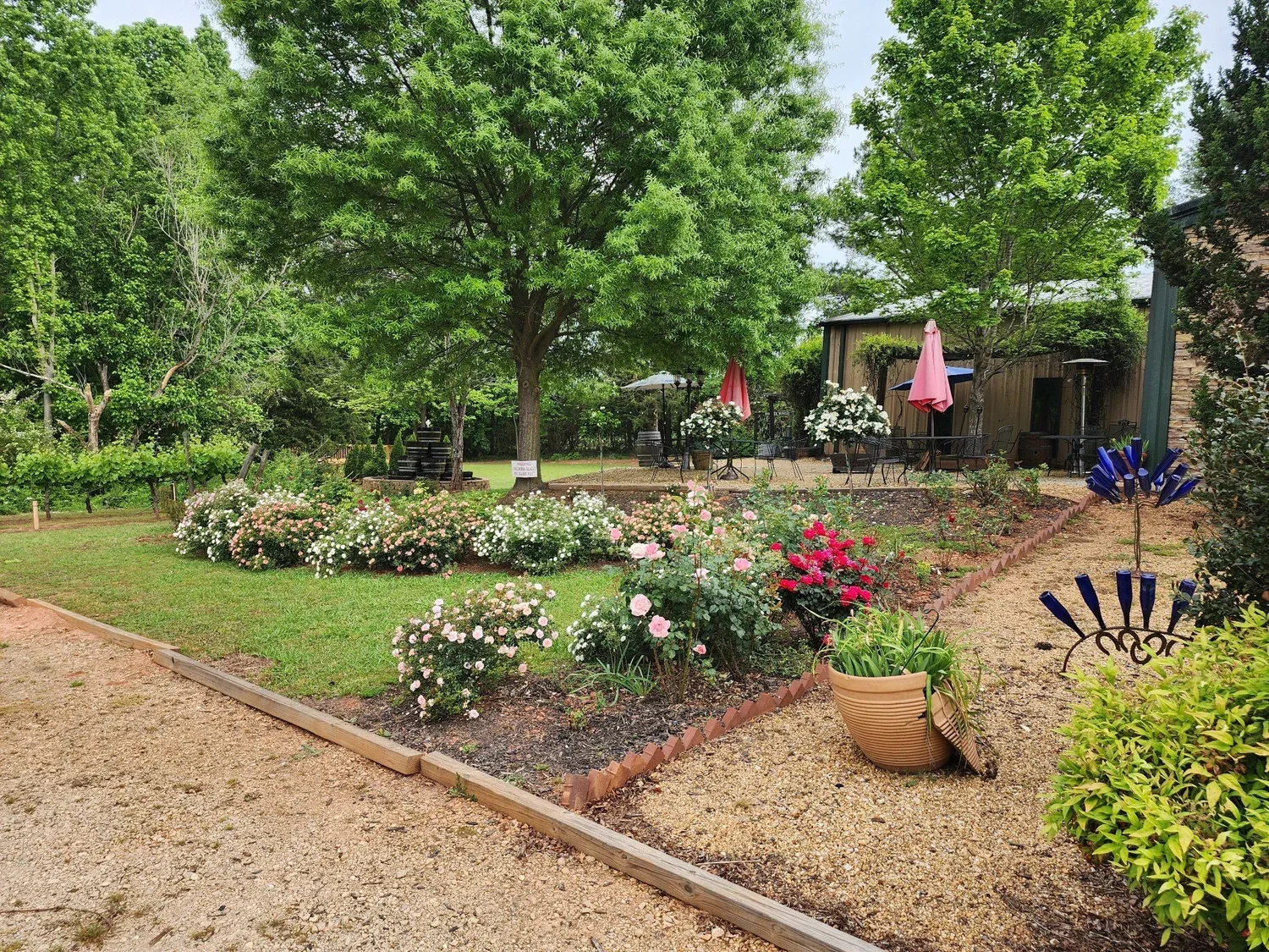 Garden path and landscaped grounds at Boutier Winery