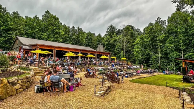 Buckley tasting terrace with vineyard visitors