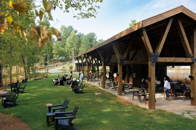 Open-sided pavilion and lawn at Doghobble Wine Farm