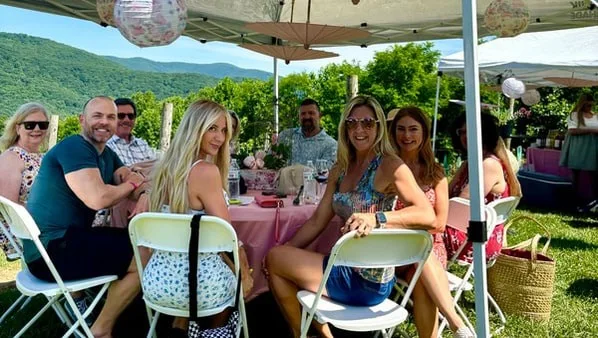 Visitors enjoying the outdoor tasting terrace