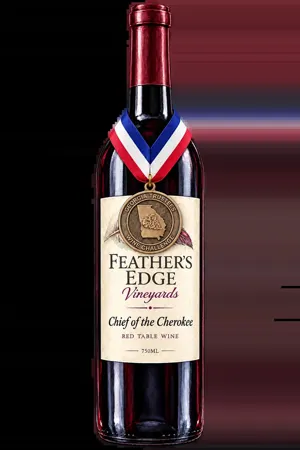 Feathers Edge labeled wine bottle and medal