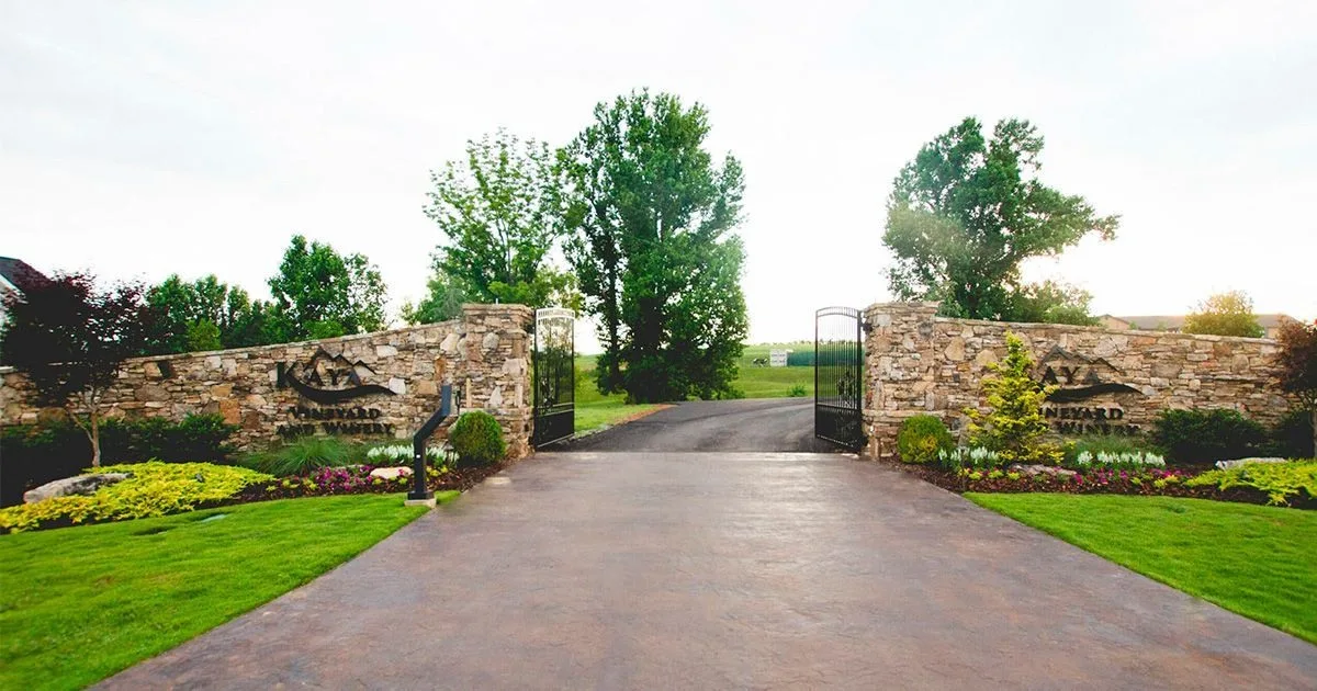 Stone entry gate at Kaya Vineyard and Winery
