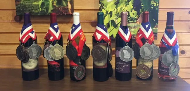 Little Vine wine bottles with award medals