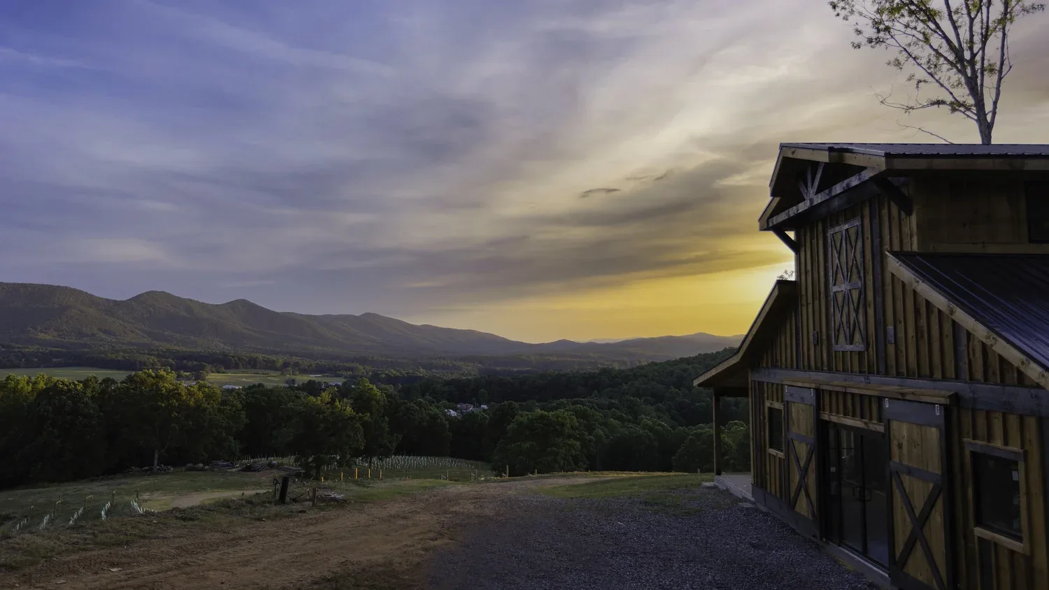 Sunset mountain views beside Living Water Winery