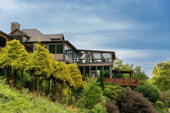 Hillside winery building and terrace at Wolf Mountain Vineyards
